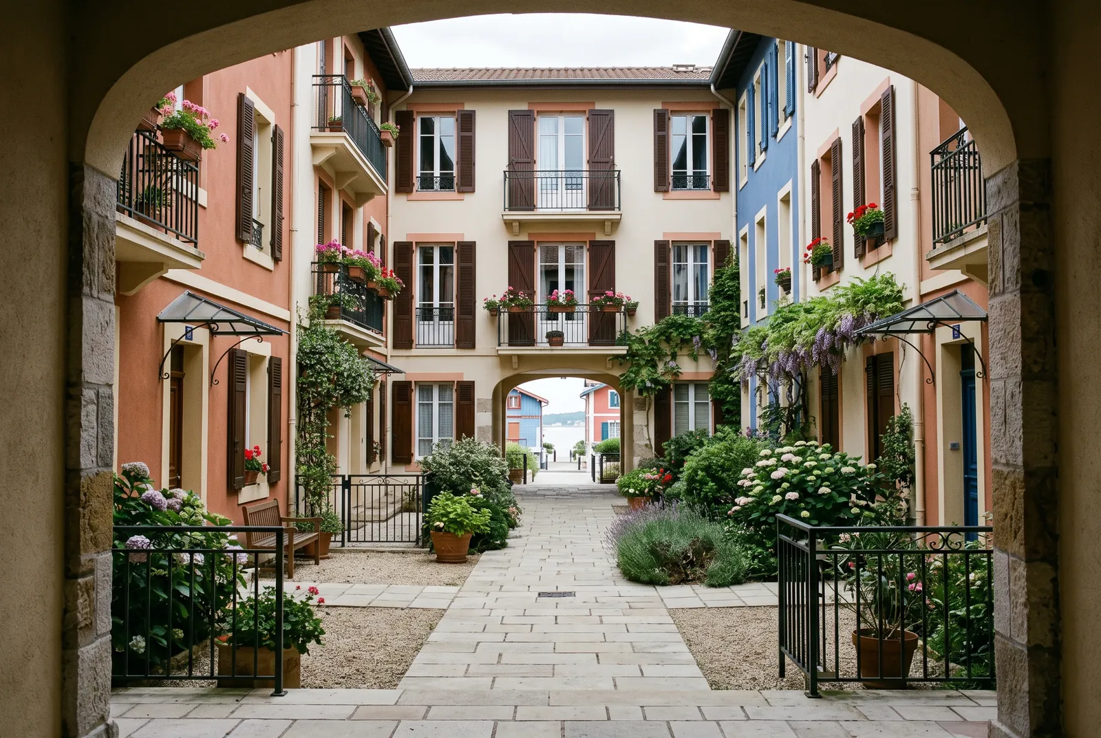 Cour intérieure d'un immeuble à Arcachon